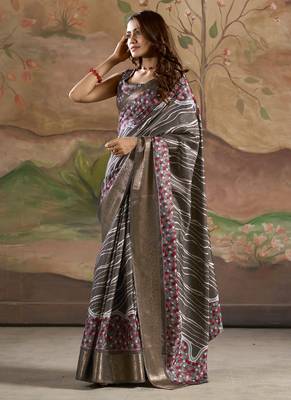 gray silk blend blended printed casual wear saree 2