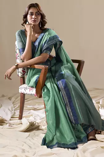 pista handloom cotton casual wear saree