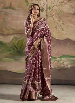 maroon silk blend blended printed casual wear saree 1