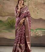 maroon silk blend blended printed casual wear saree