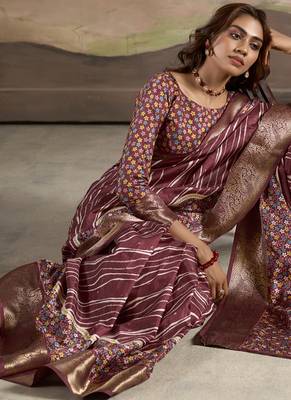 maroon silk blend blended printed casual wear saree 2