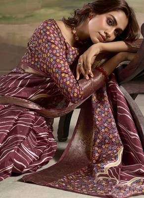 maroon silk blend blended printed casual wear saree 3
