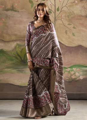 brown silk blend blended printed casual wear saree 1