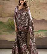 brown silk blend blended printed casual wear saree