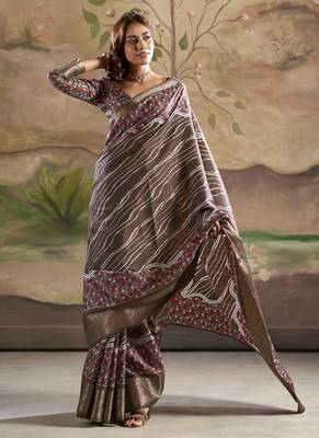 brown silk blend blended printed casual wear saree 2