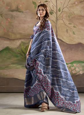 blue silk blend blended printed casual wear saree 1
