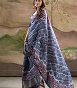 blue silk blend blended printed casual wear saree