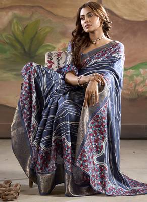 blue silk blend blended printed casual wear saree 2