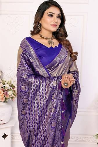 Golden Brown Color Premium Banarasi Tissue Silk Blend Sarees 