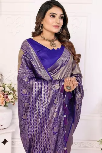 Golden Brown Color Premium Banarasi Tissue Silk Blend Sarees 