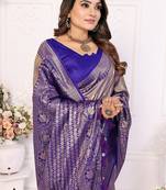 Golden Brown Color Premium Banarasi Tissue Silk Blend Sarees 