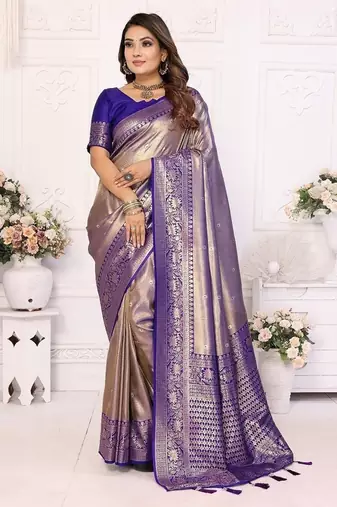 Golden Brown Color Premium Banarasi Tissue Silk Blend Sarees 