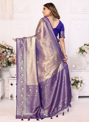 Golden Brown Color Premium Banarasi Tissue Silk Blend Sarees  4