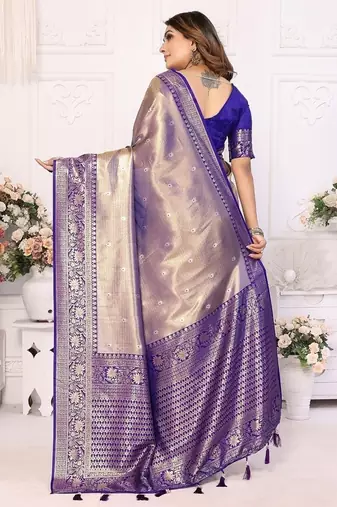 Golden Brown Color Premium Banarasi Tissue Silk Blend Sarees 
