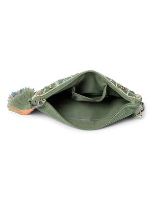 glid sage green & pastel multi corduroy floral sequined sling bag 7