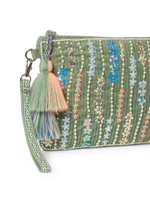 glid sage green & pastel multi corduroy floral sequined sling bag 8