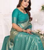 Turquoies Color Premium Banarasi Tissue Silk Blend Sarees 