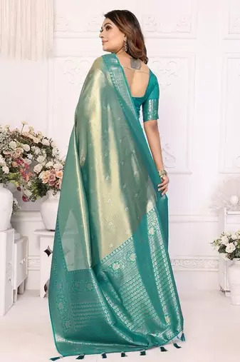 Turquoies Color Premium Banarasi Tissue Silk Blend Sarees 