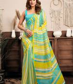 Light aqua blue linen printed stripes one minute saree with pocket casual wear ready to drape