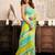 Light aqua blue linen printed stripes one minute saree with pocket casual wear ready to drape