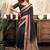 Black linen one-minute saree with contrast stripes border, lightweight drape & pocket feature