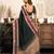 Black linen one-minute saree with contrast stripes border, lightweight drape & pocket feature