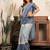 Light blue printed linen one minute saree with stripes print ready to wear saree with blouse