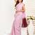 Light pink printed linen stripes one minute saree with blouse casual wear ombre pallu style