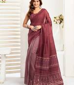 Maroon printed linen stripes design one minute saree with unstitched blouse linen saree