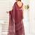 Maroon printed linen stripes design one minute saree with unstitched blouse linen saree