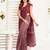 Maroon printed linen stripes design one minute saree with unstitched blouse linen saree