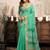 Light green linen printed ikat saree ready to wear with contrast border casual look