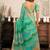 Light green linen printed ikat saree ready to wear with contrast border casual look