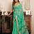 Light green linen printed ikat saree ready to wear with contrast border casual look
