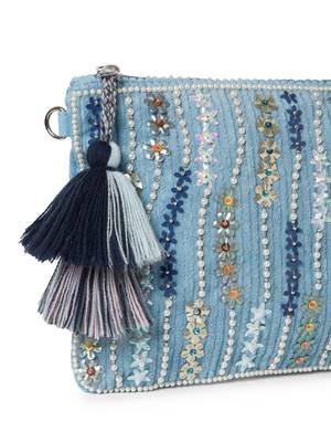 glid powdered blue & pastel multi corduroy floral sequined sling bag 8