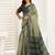 Light olive linen printed one minute saree with geometric print & broad border for casual wear