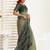 Light olive linen printed one minute saree with geometric print & broad border for casual wear