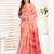 Light peach ikat printed linen one minute saree with contrast border for casual wear