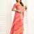 Light peach ikat printed linen one minute saree with contrast border for casual wear