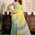 Light yellow linen printed one minute saree with geometric design ready to wear casual saree