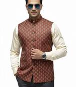 Maroon print dupon art silk nehru jaket