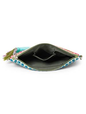tribal beige gold & multi acrylic jacquard ethnic motifs embroidered sling bag 7