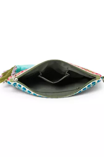 tribal beige gold & multi acrylic jacquard ethnic motifs embroidered sling bag