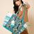 boho teal blue & multi acrylic jacquard trellis embellished tote bag