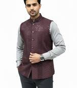 Wine sequin embroidery art silk nehru jaket