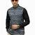 Navy blue chevron zigzag pattern art silk nehru jaket