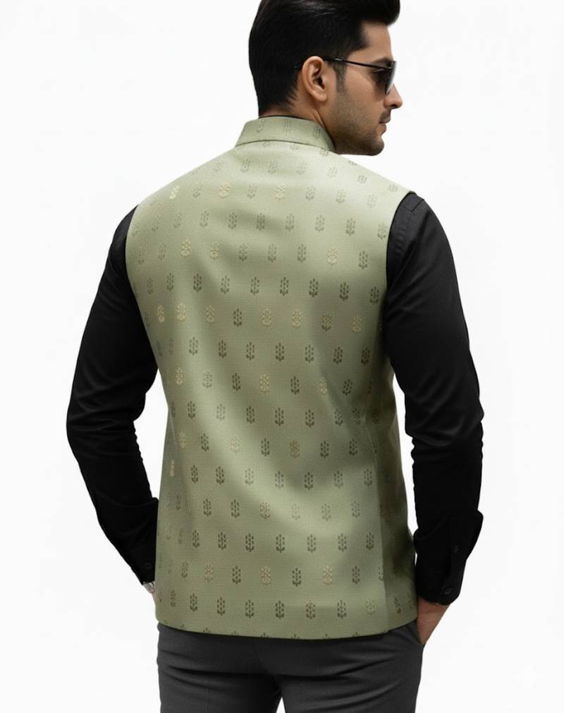 Mehndi green sage regalia art silk nehru jaket