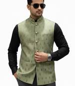Mehndi green sage regalia art silk nehru jaket