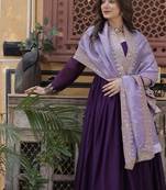 Wine zari & sequins embroidered georgette kurta & dupatta set