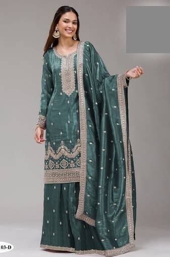 Teal crush silk semi stitched wedding suits
